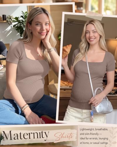 Ficerd 4 Pack Women's Maternity Shirts - color: Camel, Coffee, Apricot, Gray Green, size: Small