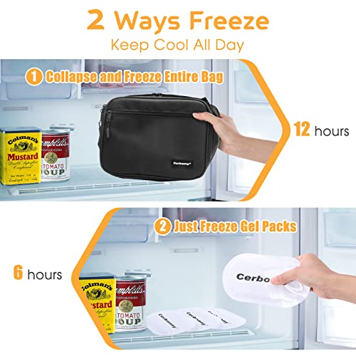 Cerbonny Small Cooler Bag,Freezable Lunch Bag,Built-In Ice Pack,L Size - color: Black
