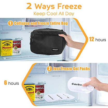 Cerbonny Small Cooler Bag,Freezable Lunch Bag,Built-In Ice Pack,L Size - color: Black