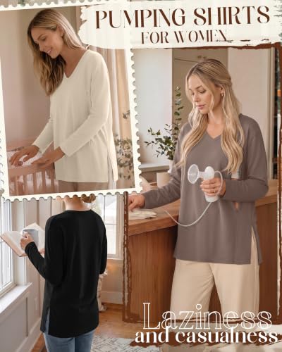 Riyiper 3 Pack Women's Nursing Shirts for Breastfeeding - color: Coffee, Apricot, Black, size: Small