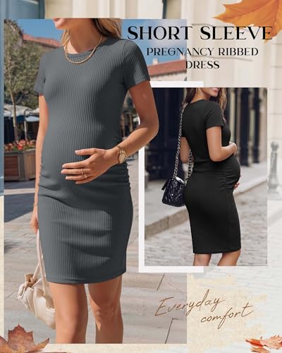 3 Pack Women's Cotton Maternity Dresses - color: Black, Light Mixed Gray, Dark Gray, size: Large