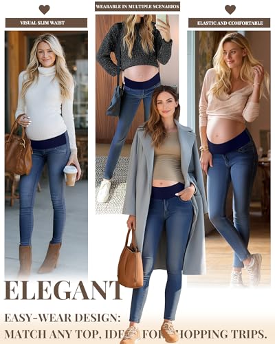 Oakgarden Women's Maternity Jeans Pants with Side Pockets - color: Dark Blue, size: Medium