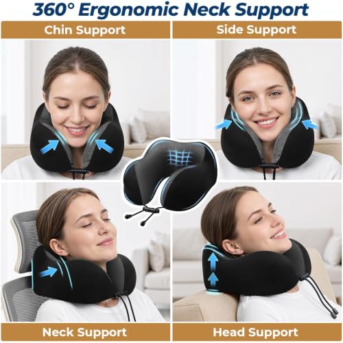 ExploreBliss Travel Pillow, Memory Foam Neck Pillow Airplane, Black - color: Black