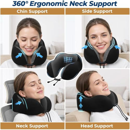 ExploreBliss Travel Pillow, Memory Foam Neck Pillow Airplane, Black - color: Black