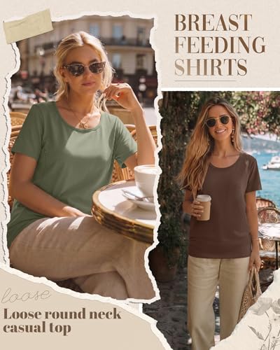 Ficerd 4 Pack Women's Maternity Nursing Shirts - color: Army Green, Brown, White, Black, size: Large
