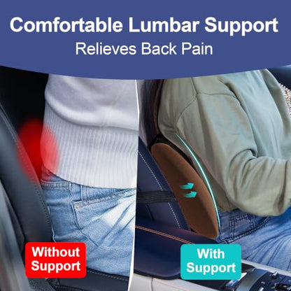 BYMECOST Lumbar Support Pillow for Car, Memory Foam Car Back Cushion - color: Brown Brushed Fleece