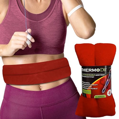 Microwavable Heating Pad for Neck, Back, & Shoulders - Heating Bean Bag Microwavable Pillow w/Elasticated Strap - Wheat & Lavender Aromatherapy Heating Pad Wrap - ThermoDR, Red - size: Scented, style: Red