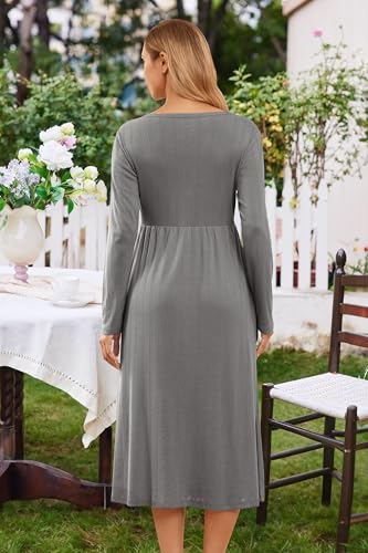 OUGES Cotton Blend Maternity Pajamas Nightgown Button Down Nursing Gown Labor Delivery Breastfeeding Dress with Pockets - color: Grey, size: Small