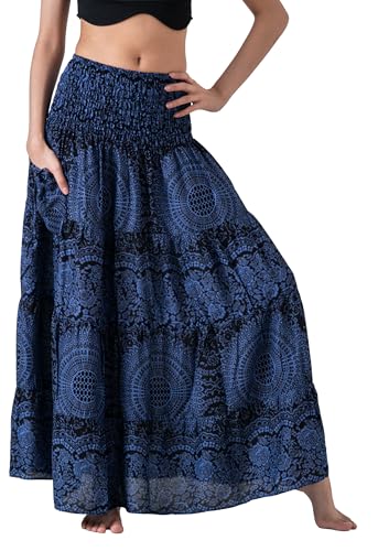 Long Skirts Tiered Maxi Boho Skirt - color: Blossom Navy, size: Small-Medium