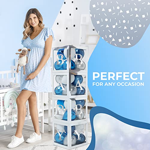 44-Pc Baby Shower Boxes & Balloons, Gender Reveal - Silver & Blue - color: Silver Boxes With Silver & Blue Balloons