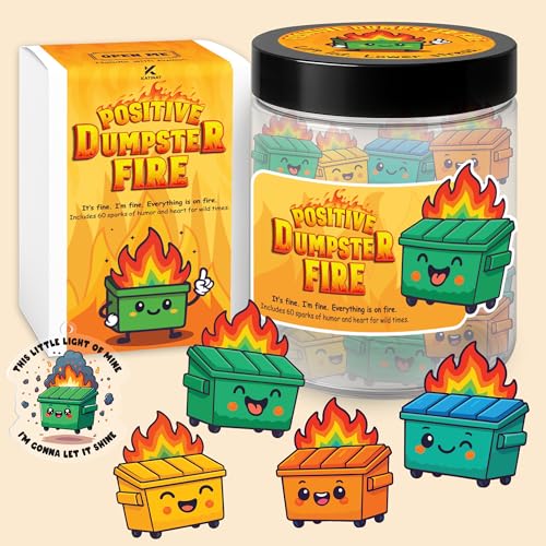 60 Positive Dumpster Fire Cards Jar, Emotional Supports 60 Affirmation Cards for Women, Dumpster Fire Desk Accessories, Unique Zen Garden, Coworker Gifts for Women, White Elephant Gifts - color: DumpsterFire Positive