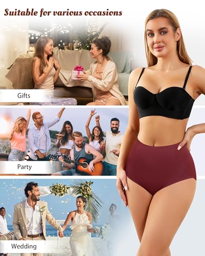 LEVAO Women's High Waisted Underwear Slightly Tummy Control Postpartum Panties Full Coverage Comfort Briefs (S-3XL) - color: Black,reddish Brown, size: X-Large