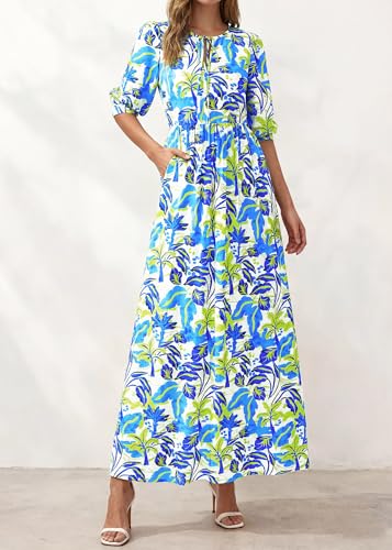 KIRUNDO Maxi Dresses for Women 2026 3/4 Sleeve Summer Dress - color: Blue Green, size: Medium