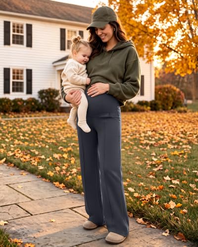 G4Free EverGoing Maternity Dress Pants Pregnancy Slacks - color: Dark Gray, size: Small