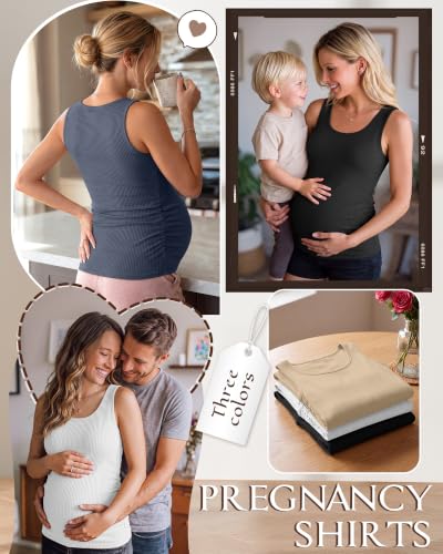 Riyiper 3 Pack Women's Maternity Tank Tops - color: Black, White, Haze Blue, size: Large