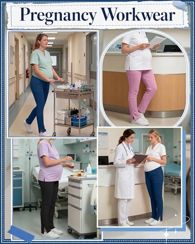 3 Pack Comfy Women's Maternity Scrub Pants - color: Pink, Blue, Black, size: Large