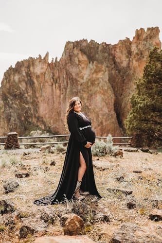 Long Sleeve Maternity Dress for Photoshoot Plus Size - color: 11 Black, size: Medium