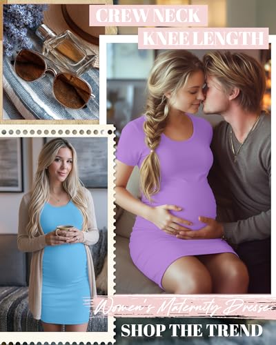 Riyiper 3 Pack Womens Maternity Short Sleeve Dresses - color: Light Blue, Light Purple, Coffee, size: Medium
