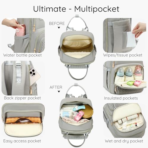 AIJIEKE Diaper Bag Backpack, Large Multi-functional Diaper Backpack, Gray - color: Grey