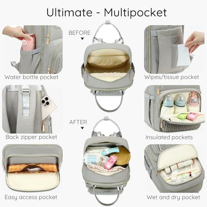 AIJIEKE Diaper Bag Backpack, Large Multi-functional Diaper Backpack, Gray - color: Grey