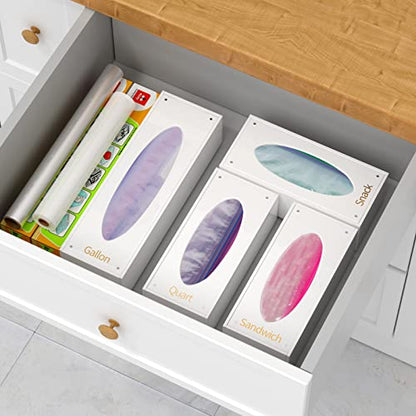 FEMELI Food Bag Storage Organizer Acrylic Kitchen Drawer Baggie Box White - style: 4 count-white