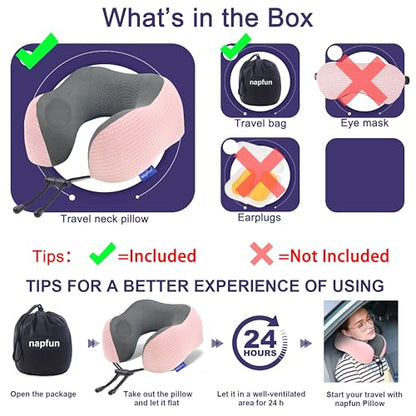 napfun Neck Pillow for Travel, Memory Foam Airplane Pillow, Pink - color: Pink