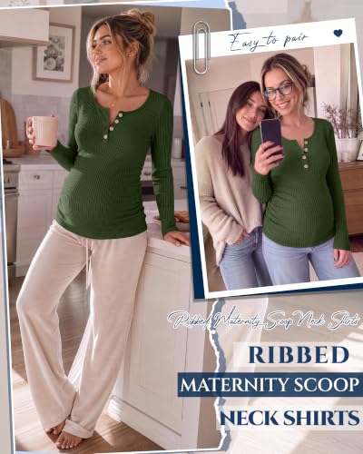 Maternity Long Sleeve Shirt Pregnancy Top - color: Army Green, size: Small