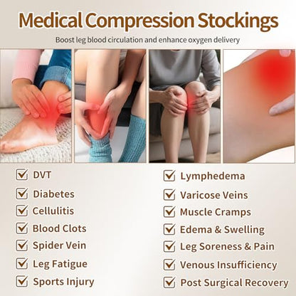 Medical Compression Stockings, 20-30 mmHg Thigh High Support Socks - color: Black, size: X-Large