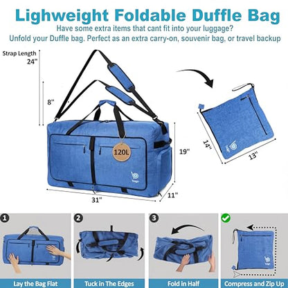 Bago Travel Duffle Bag for Women & Men. Extra Large Foldable Duffel Bags - color: SnowDepBlue, size: 120L