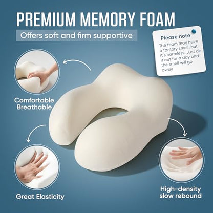 SkytraxComf® Travel Neck Pillow with Hood for Privacy on Long Flights - color: Grey