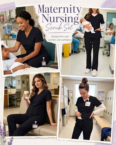Women's Maternity Scrub Top Pant Set - color: Black, size: Small
