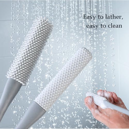 Toe Cleaning Brush with 15.7" Long Handle, Foot Scrubber in Shower - color: Grey