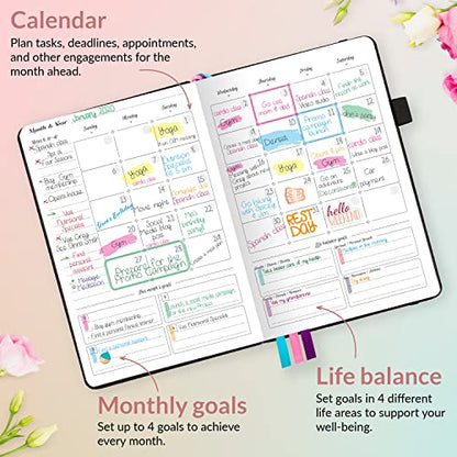 GoGirl Planner for Women, Undated Weekly Agenda Journal, Black - color: Black, size: A5 (5.8'' x 8.3'')