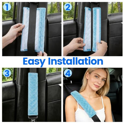 Amooca 2 Pack Seat Belt Covers Soft Shoulder Pad for Cars & Backpack - color: Light Blue