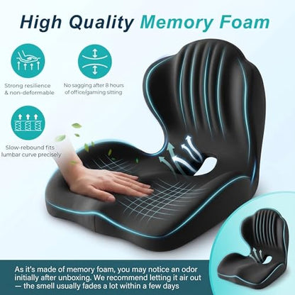 Ergonomic Seat Cushion with Lumbar Support（Black） - color: Black
