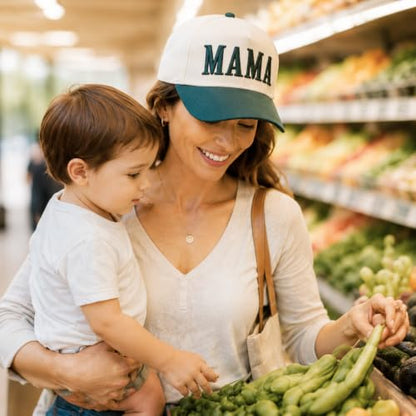 Women’s Mama Trucker Hat Trendy, Embroidered Adjustable Mom Baseball Cap, Two-Tone Ponytail Hat for Outfits - color: Green