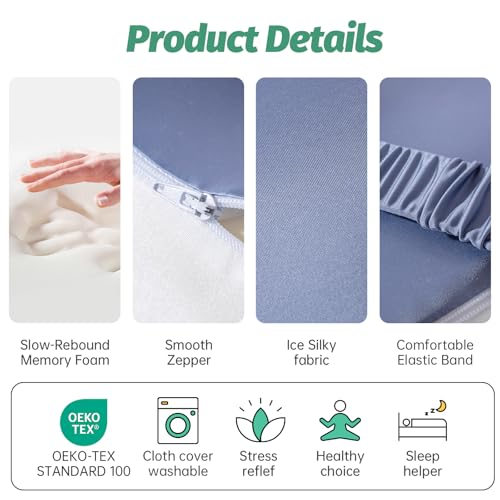 Leg & Knee Memory Foam Support Pillow for Side Sleepers, Cooling Cushion for Side Sleeping, Knee Pain Relief, Orthopedic Leg Pillow with Adjustable Strap, Removable Washable Blue and White Cover