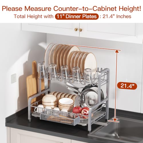 BOOSINY 2 Tier Large Stainless Steel Dish Drying Rack for Kitchen Counter - color: Silver, size: 12.4" D x 17.1" W x 14.2" H
