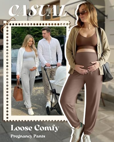 4 Pack Women's Maternity Jogger Pants - color: Coffee, Army Green, Light Gray, Black, size: Large