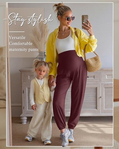 3 Pack Women's Maternity Jogger Pregnancy Sweatpants - color: Wine Red,navy Blue,black, size: Medium