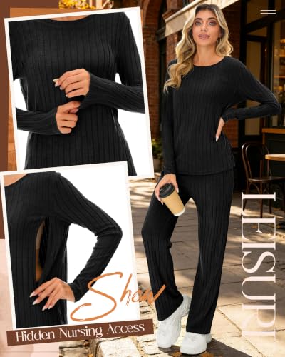 Huukeay 2 Piece Nursing Breastfeeding Set - color: Black, size: Small
