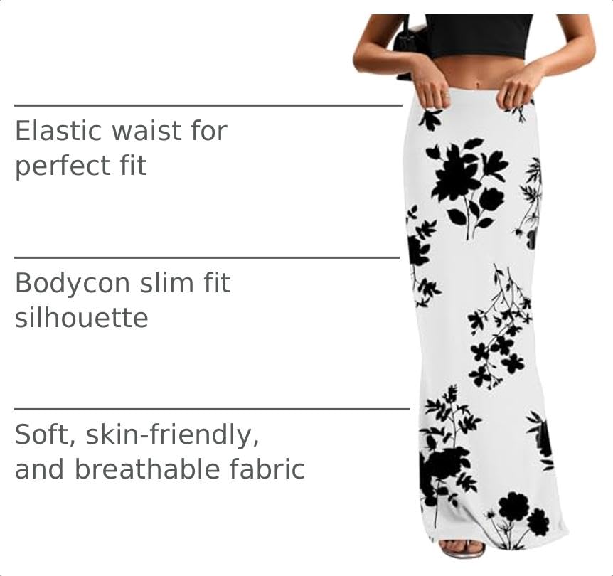 KIFOVEN Women's High Waist Elastic Maxi Skirt - color: Flower-10, size: X-Small