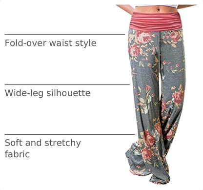 Gracyoga Womens Comfy Pajama Pants Wide Leg Lounge Fold Over Pants Bottoms - color: Greyred, size: Large