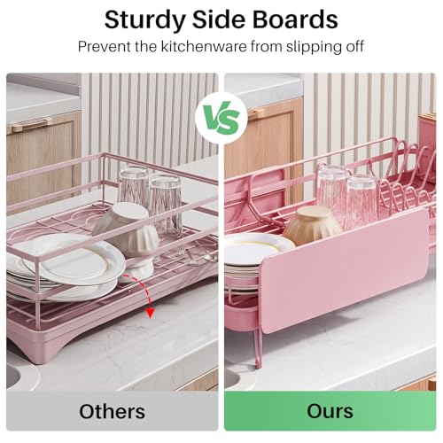 SNTD Large Dish Drying Rack for Kitchen Counter, Expandable, Pink - color: Pink