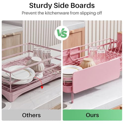 SNTD Large Dish Drying Rack for Kitchen Counter, Expandable, Pink - color: Pink
