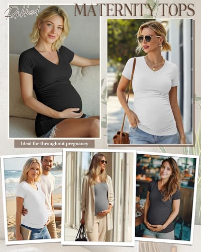 Neer 4 Pack Women's Maternity Shirts Short Sleeve - color: Black, Dark Heather Gray, Light Heather Gray, White, size: Medium