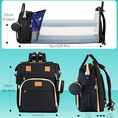 ZRSUN Diaper Bag with Changing Station, 3 in 1 Multifunctional, Black - color: Black