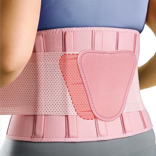 FEATOL Back Brace for Women & Men, Lower Back, Sciatica Pain Relief - color: Pink, size: Small/Medium (24.4"-29.8")