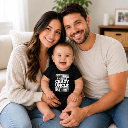 CBTwear Caution I Have a Crazy Uncle Funny Baby Bodysuit - color: Black, size: 6 Months