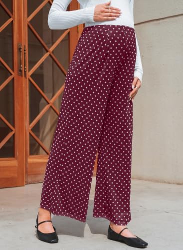 BLENCOT Women's Maternity Flowy Pants Polka Dot Pregnancy Trousers - color: Red, size: Medium
